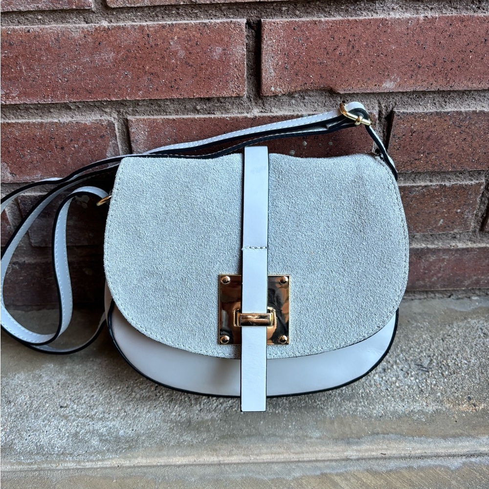 Italian Made Gray Suede and Leather Crossbody or Shoulder Bag